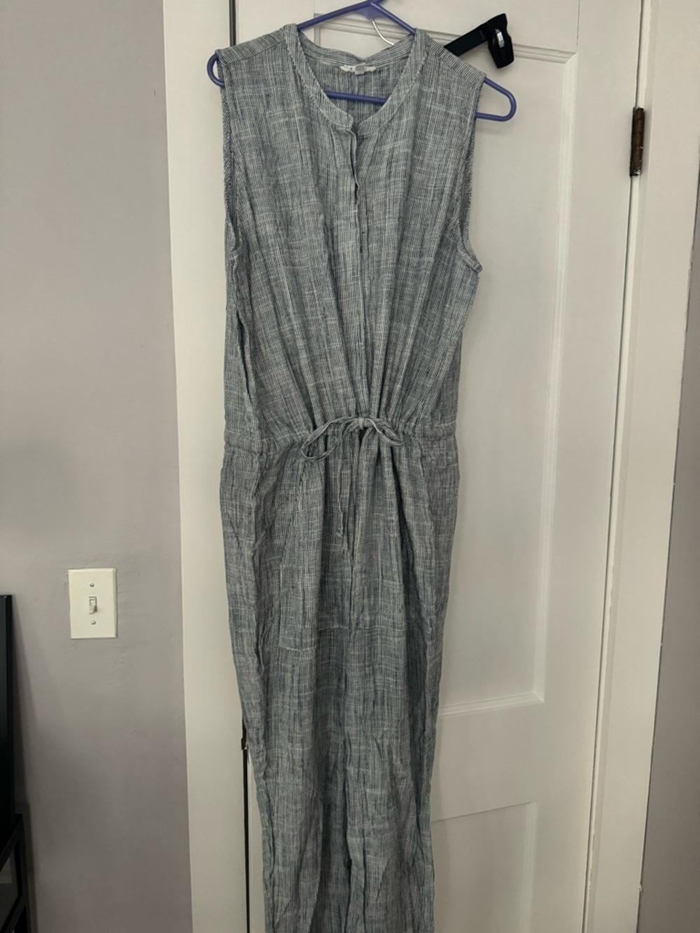 Splendid Striped Linen Blend Drawstring Jumpsuit